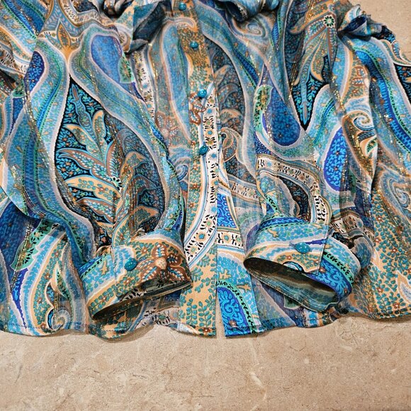 Vintage The Silk‎ Farm Paisley Silk Blouse Gold Metallic Thread Bow Size 8 - Picture 7 of 7